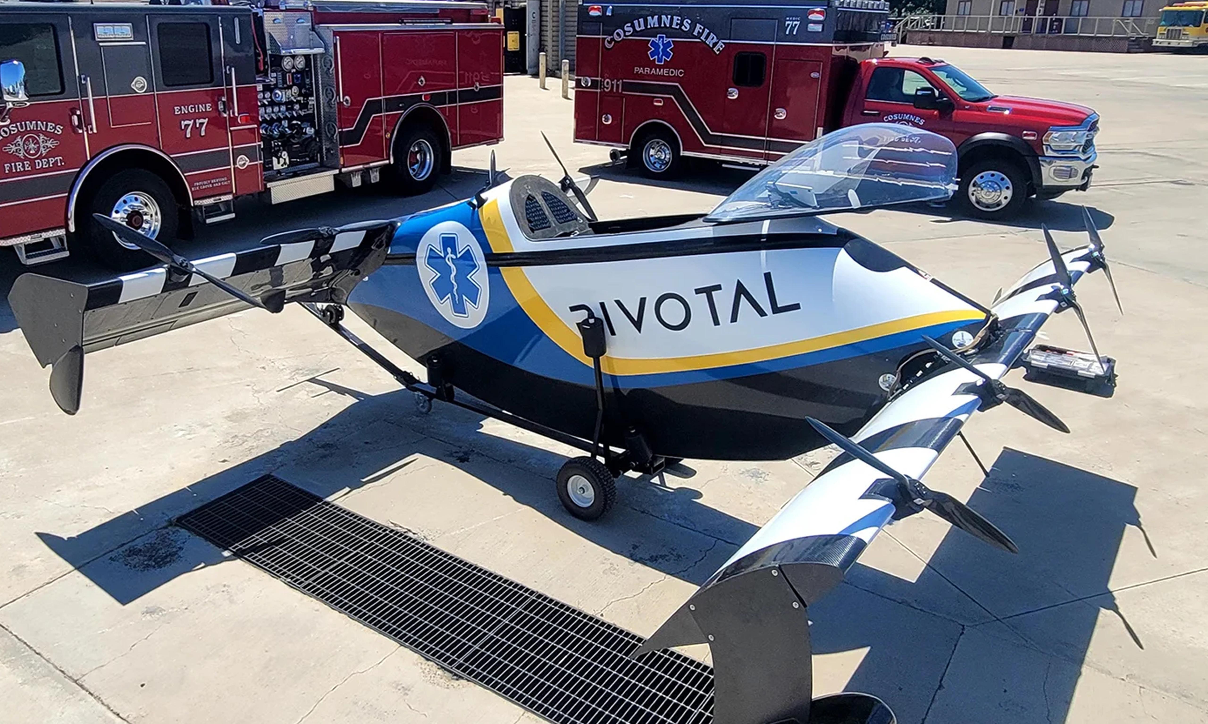 Pivotal Aerospace Helix eVTOL aircraft deployed at Cosumnes Fire Department for rapid paramedic response — FAA-certified single-seat vertical takeoff platform